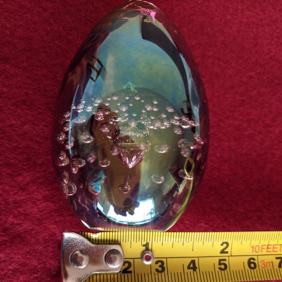 RARE GES 91 Glass Eye Studio Iridescent Egg Shaped Glass Paperweight Signed - Picture 6 of 6